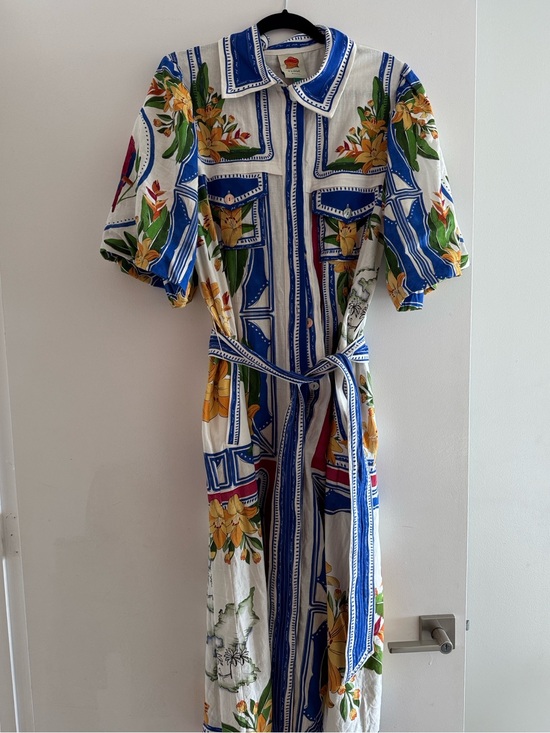 FARM Rio Dresses & Skirts - FARM RIO Tropical Floral Button-Front Maxi Shirt Dress - Blue & Yellow